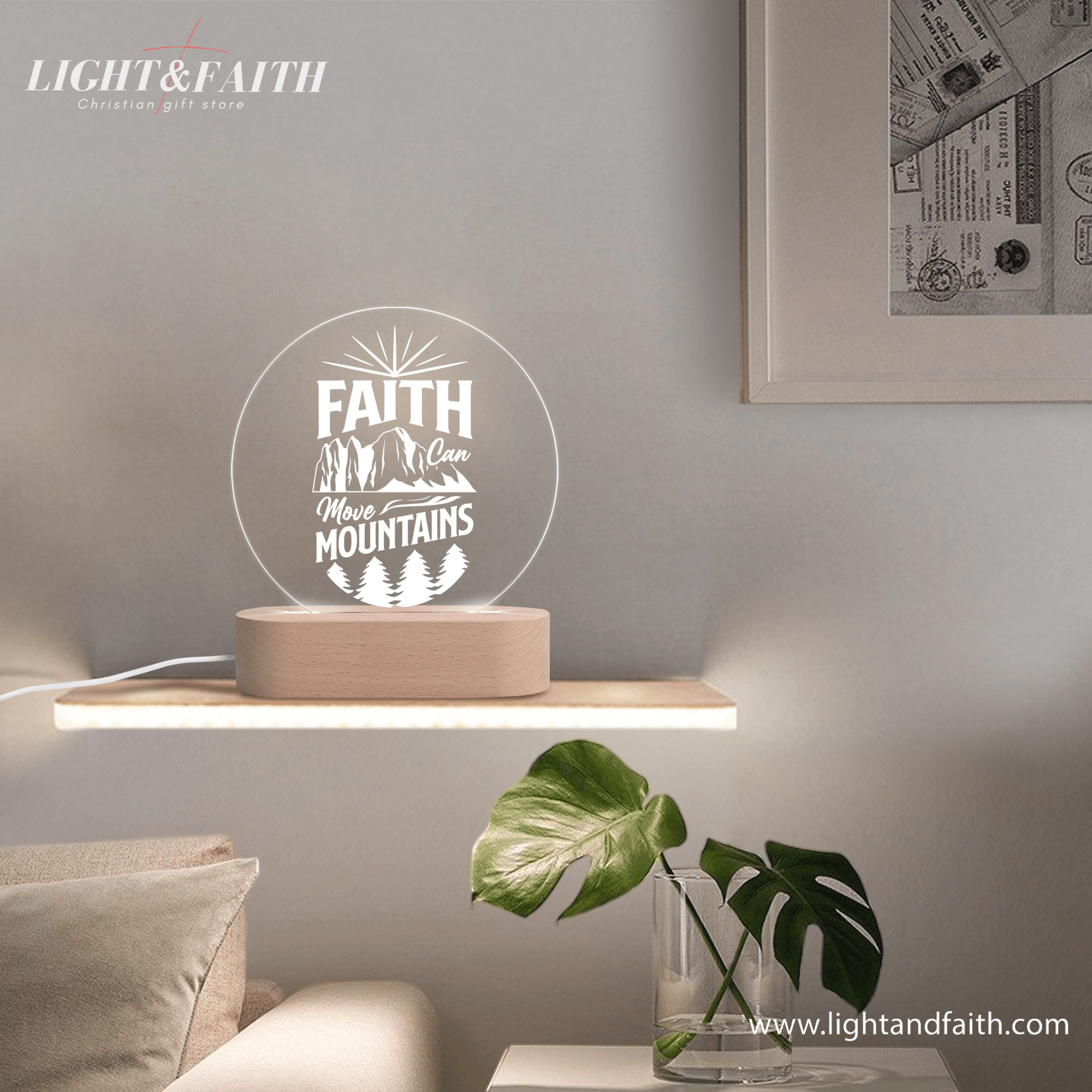 Faith Can Move Moutains LED Light, Christian Bible Verse Lamp, Inspirational Acrylic Night Light, Religious Home Decor, Faith Gift for Believers. NLLAF34